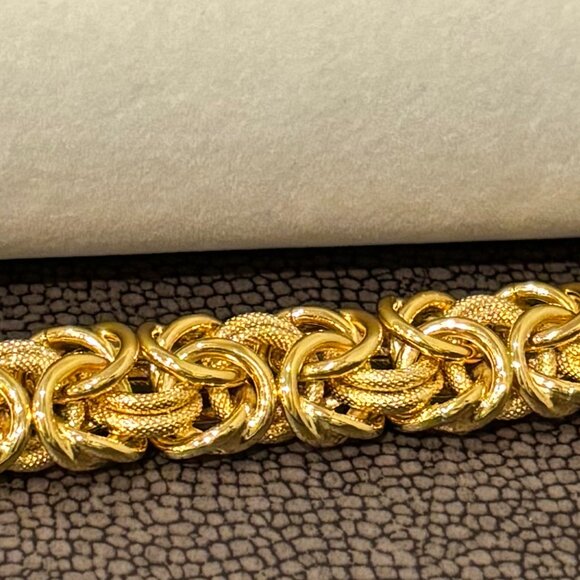 B Italy Yellow Gold Finish Byzantine Chain Wide  Chunky Bracelet - Picture 13 of 16